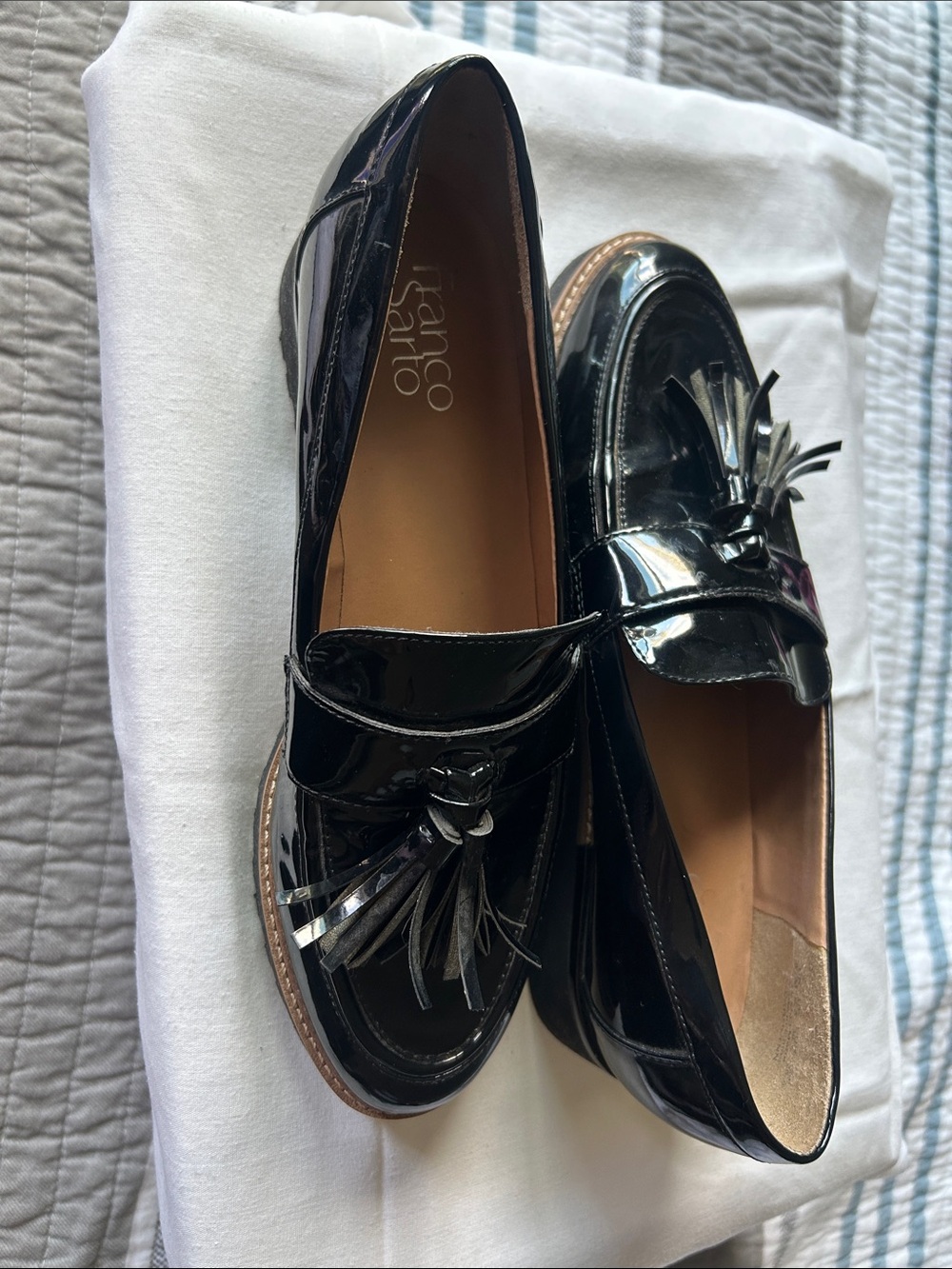 Franco Sarto Black Patent Tassel Loafers